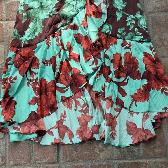 Maeve By Anthropologie Midi Skirt Size X-Small Ruffle Wrap Teal Brown - Picture 3 of 8
